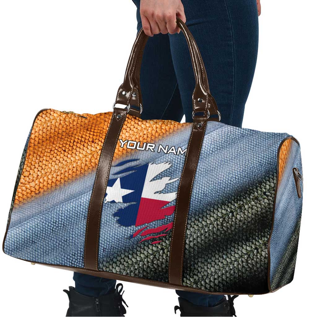 Custom Texas Flag Travel Bag with Ripped Effect and Fish Scale Pattern - Wonder Print Shop