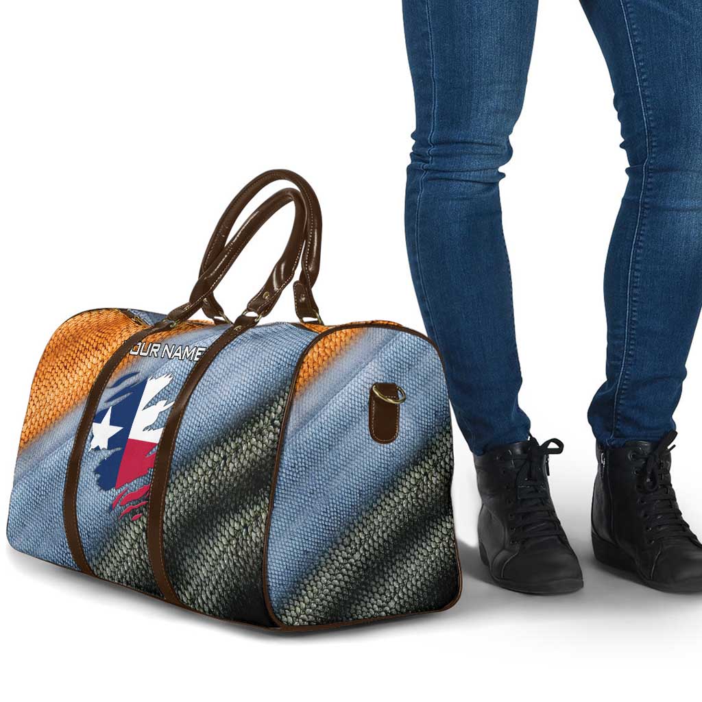 Custom Texas Flag Travel Bag with Ripped Effect and Fish Scale Pattern - Wonder Print Shop