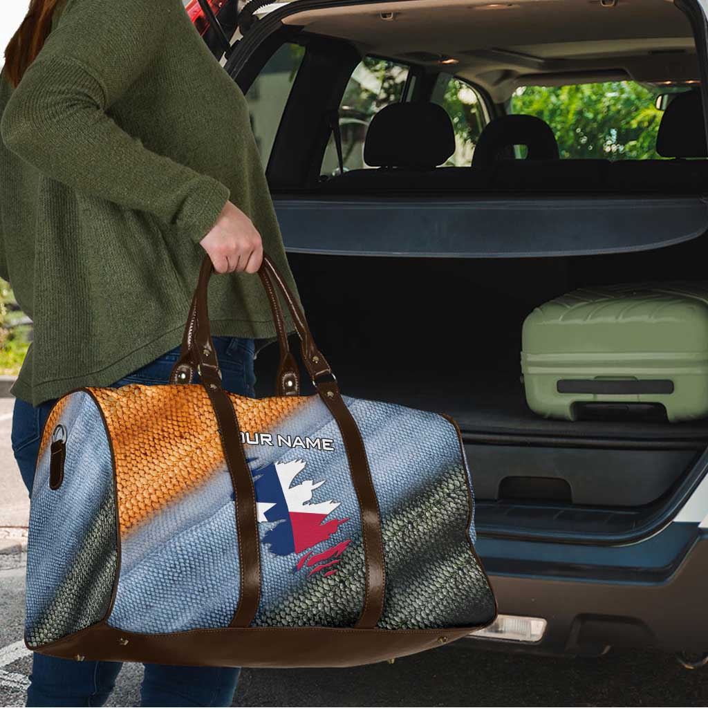 Custom Texas Flag Travel Bag with Ripped Effect and Fish Scale Pattern - Wonder Print Shop