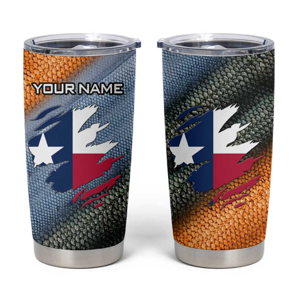 Custom Texas Flag Tumbler Cup with Ripped Effect and Fish Scale Pattern - Wonder Print Shop