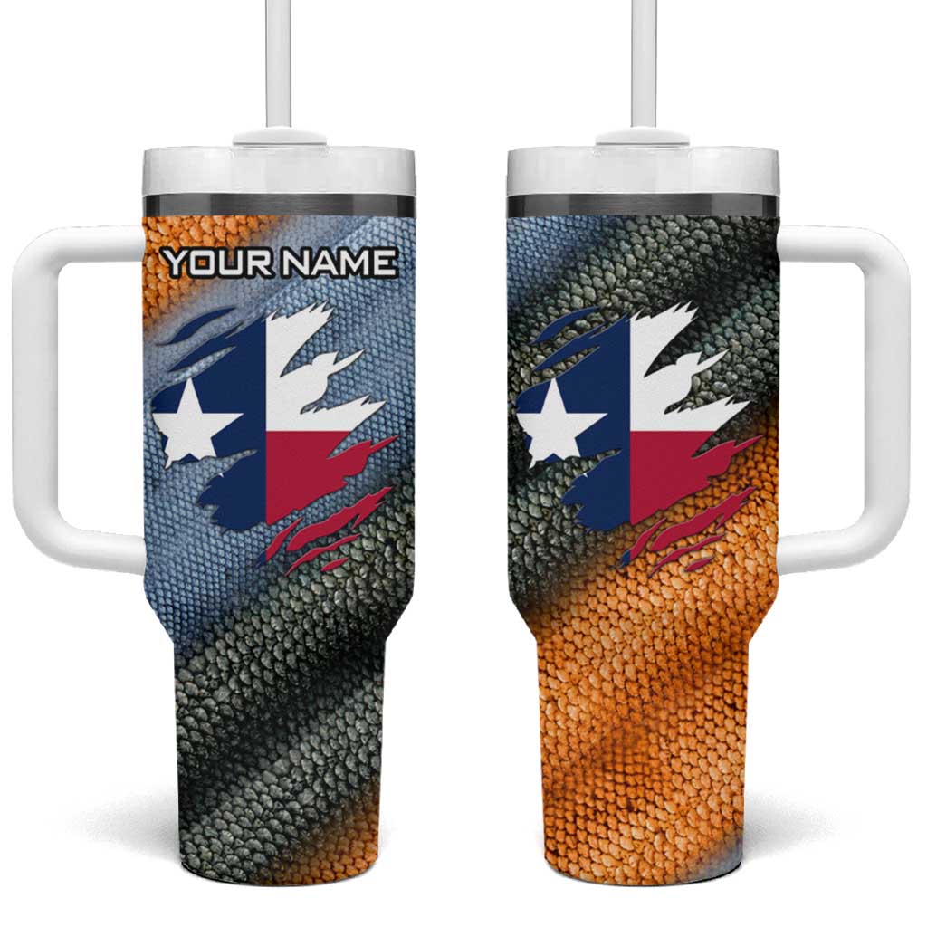 Custom Texas Flag Tumbler With Handle with Ripped Effect and Fish Scale Pattern - Wonder Print Shop