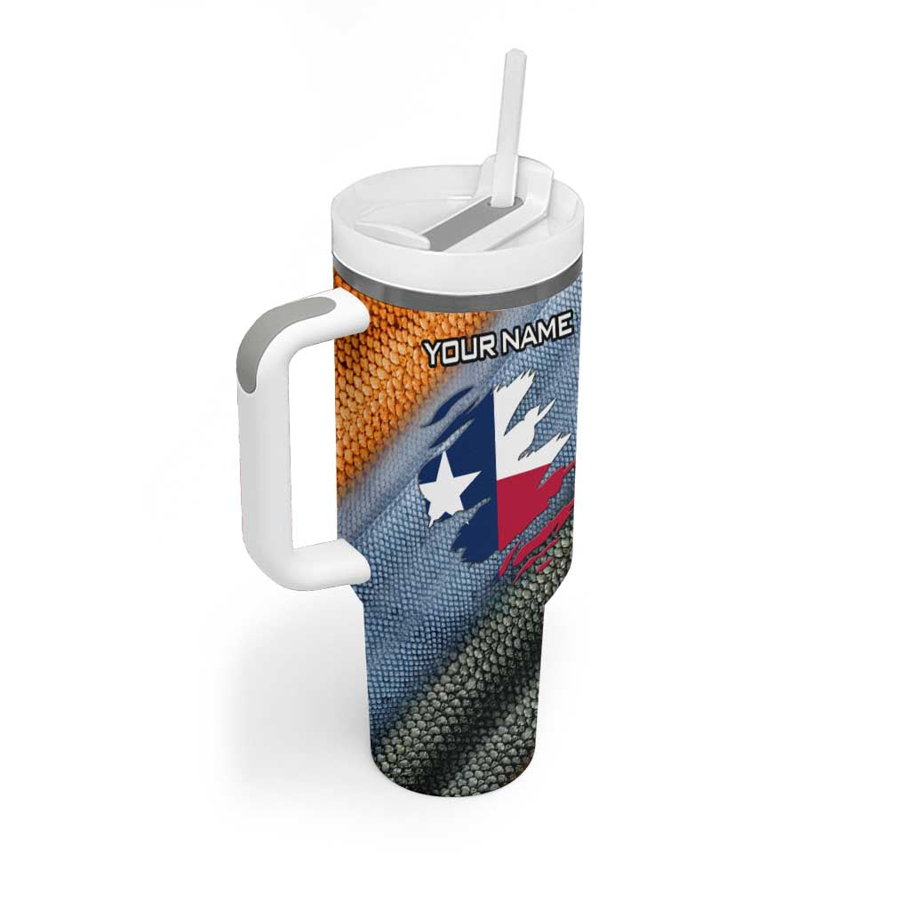 Custom Texas Flag Tumbler With Handle with Ripped Effect and Fish Scale Pattern - Wonder Print Shop