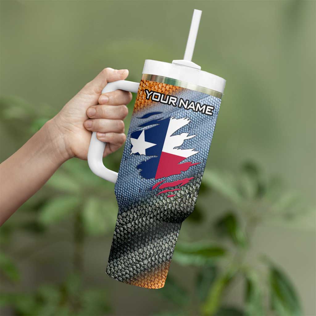 Custom Texas Flag Tumbler With Handle with Ripped Effect and Fish Scale Pattern - Wonder Print Shop