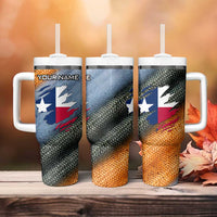 Custom Texas Flag Tumbler With Handle with Ripped Effect and Fish Scale Pattern - Wonder Print Shop
