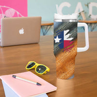 Custom Texas Flag Tumbler With Handle with Ripped Effect and Fish Scale Pattern - Wonder Print Shop