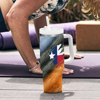 Custom Texas Flag Tumbler With Handle with Ripped Effect and Fish Scale Pattern - Wonder Print Shop
