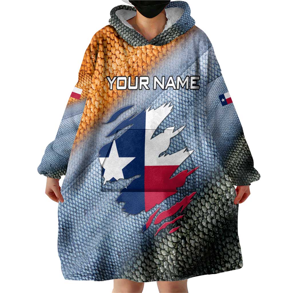 Custom Texas Flag Wearable Blanket Hoodie with Ripped Effect and Fish Scale Pattern - Wonder Print Shop