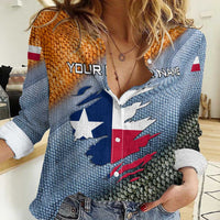 Custom Texas Flag Women Casual Shirt with Ripped Effect and Fish Scale Pattern - Wonder Print Shop