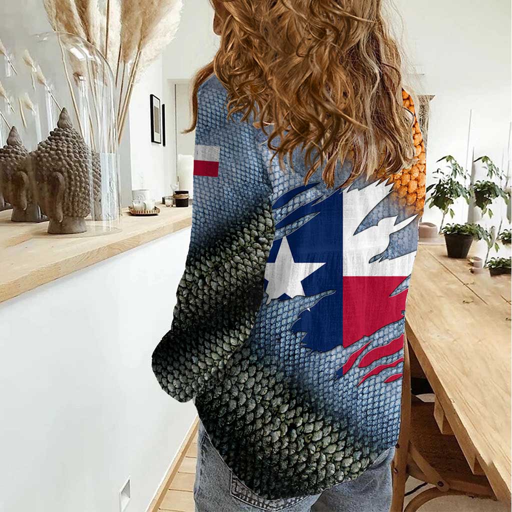 Custom Texas Flag Women Casual Shirt with Ripped Effect and Fish Scale Pattern - Wonder Print Shop