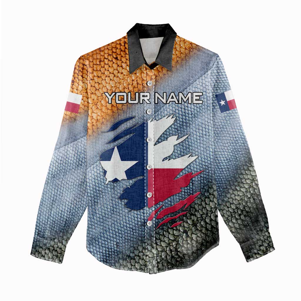 Custom Texas Flag Women Casual Shirt with Ripped Effect and Fish Scale Pattern - Wonder Print Shop