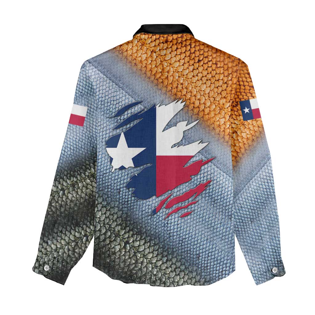 Custom Texas Flag Women Casual Shirt with Ripped Effect and Fish Scale Pattern - Wonder Print Shop