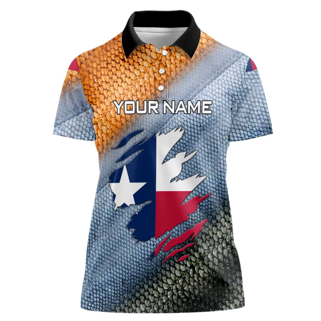 Custom Texas Flag Women Polo Shirt with Ripped Effect and Fish Scale Pattern - Wonder Print Shop