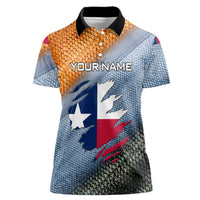 Custom Texas Flag Women Polo Shirt with Ripped Effect and Fish Scale Pattern - Wonder Print Shop