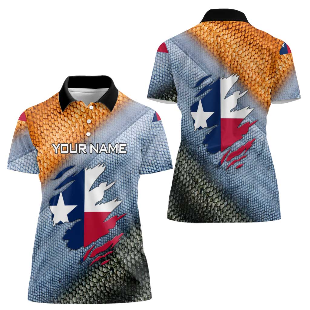 Custom Texas Flag Women Polo Shirt with Ripped Effect and Fish Scale Pattern - Wonder Print Shop