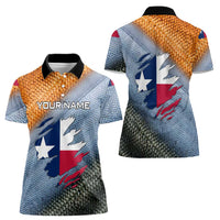 Custom Texas Flag Women Polo Shirt with Ripped Effect and Fish Scale Pattern - Wonder Print Shop