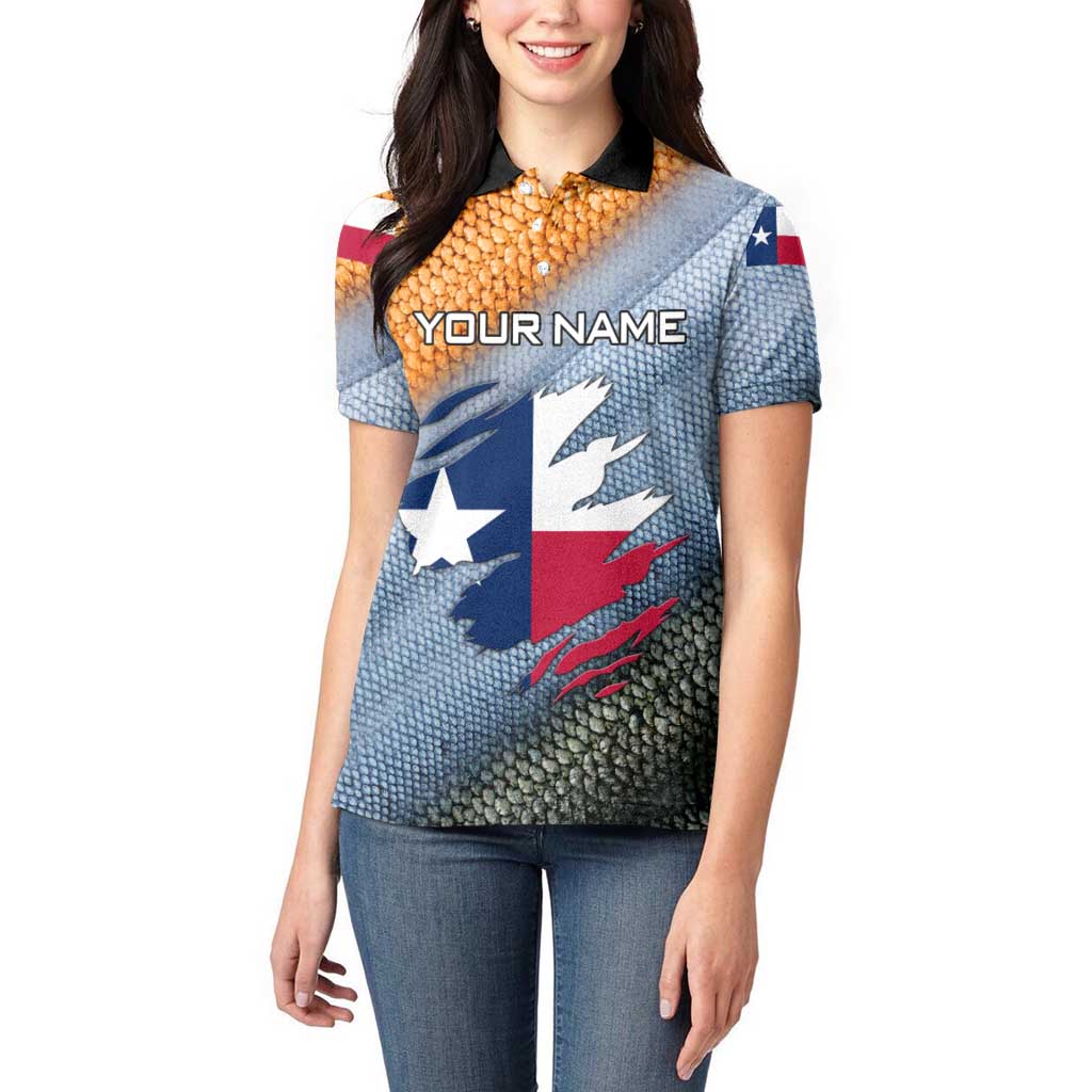 Custom Texas Flag Women Polo Shirt with Ripped Effect and Fish Scale Pattern - Wonder Print Shop