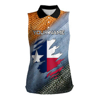 Custom Texas Flag Women Sleeveless Polo Shirt with Ripped Effect and Fish Scale Pattern - Wonder Print Shop