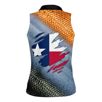 Custom Texas Flag Women Sleeveless Polo Shirt with Ripped Effect and Fish Scale Pattern - Wonder Print Shop