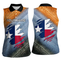 Custom Texas Flag Women Sleeveless Polo Shirt with Ripped Effect and Fish Scale Pattern - Wonder Print Shop