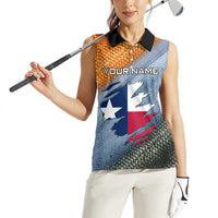 Custom Texas Flag Women Sleeveless Polo Shirt with Ripped Effect and Fish Scale Pattern - Wonder Print Shop