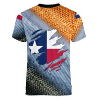 Custom Texas Flag Women V-Neck T-Shirt with Ripped Effect and Fish Scale Pattern - Wonder Print Shop