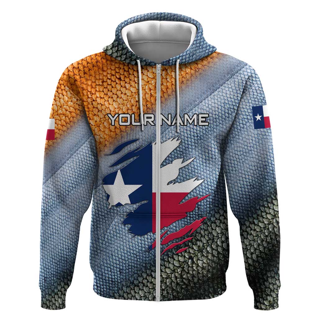 Custom Texas Flag Zip Hoodie with Ripped Effect and Fish Scale Pattern - Wonder Print Shop