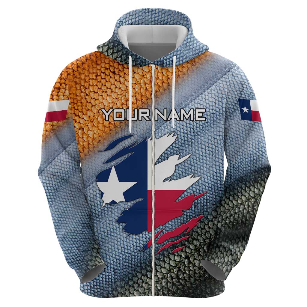Custom Texas Flag Zip Hoodie with Ripped Effect and Fish Scale Pattern - Wonder Print Shop