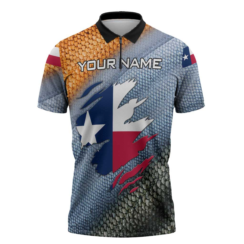 Custom Texas Flag Zipper Polo Shirt with Ripped Effect and Fish Scale Pattern - Wonder Print Shop