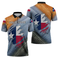 Custom Texas Flag Zipper Polo Shirt with Ripped Effect and Fish Scale Pattern - Wonder Print Shop