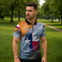 Custom Texas Flag Zipper Polo Shirt with Ripped Effect and Fish Scale Pattern - Wonder Print Shop