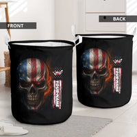Custom American Flag Skull Laundry Basket with Bowling Pins Flame Effect and Grunge Pattern - Wonder Print Shop