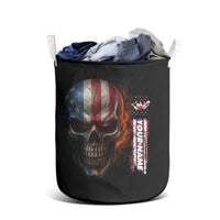 Custom American Flag Skull Laundry Basket with Bowling Pins Flame Effect and Grunge Pattern - Wonder Print Shop