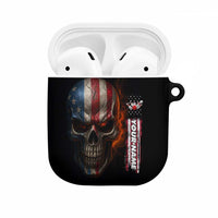 Custom American Flag Skull AirPods Case with Bowling Pins Flame Effect and Grunge Pattern - Wonder Print Shop