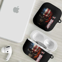 Custom American Flag Skull AirPods Case with Bowling Pins Flame Effect and Grunge Pattern - Wonder Print Shop