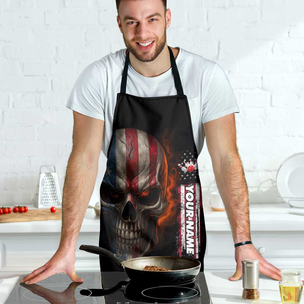 Custom American Flag Skull Apron with Bowling Pins Flame Effect and Grunge Pattern - Wonder Print Shop