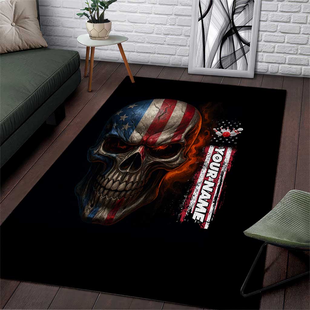 Custom American Flag Skull Area Rug with Bowling Pins Flame Effect and Grunge Pattern - Wonder Print Shop