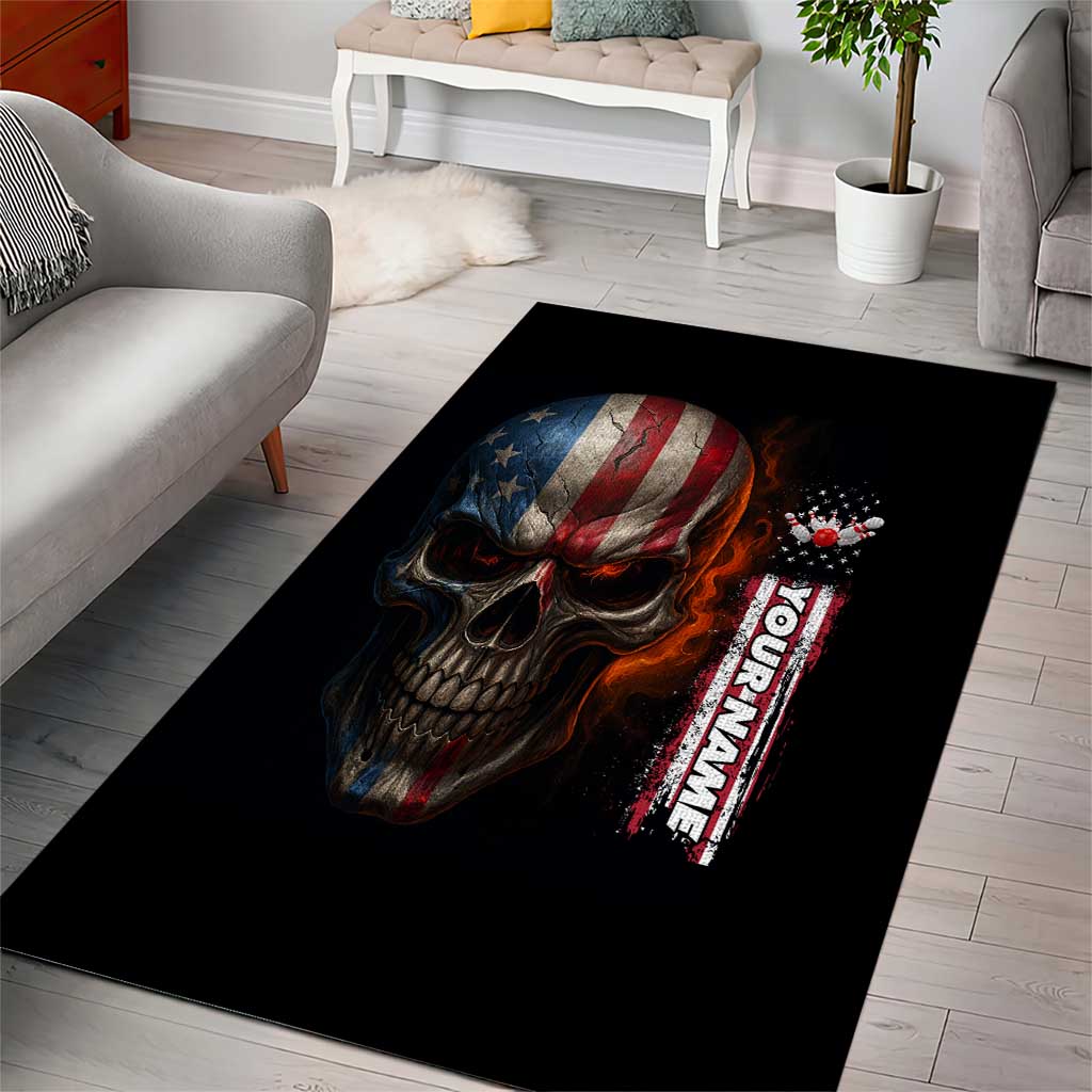 Custom American Flag Skull Area Rug with Bowling Pins Flame Effect and Grunge Pattern - Wonder Print Shop