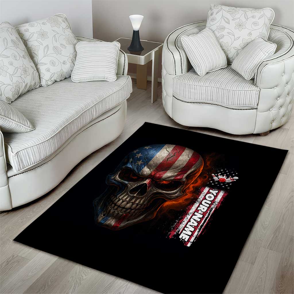 Custom American Flag Skull Area Rug with Bowling Pins Flame Effect and Grunge Pattern - Wonder Print Shop