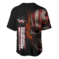 Custom American Flag Skull Baseball Jersey with Bowling Pins Flame Effect and Grunge Pattern - Wonder Print Shop