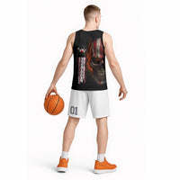 Custom American Flag Skull Basketball Jersey with Bowling Pins Flame Effect and Grunge Pattern - Wonder Print Shop
