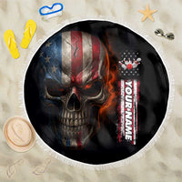 Custom American Flag Skull Beach Blanket with Bowling Pins Flame Effect and Grunge Pattern - Wonder Print Shop