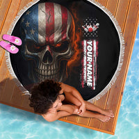 Custom American Flag Skull Beach Blanket with Bowling Pins Flame Effect and Grunge Pattern - Wonder Print Shop