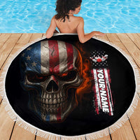 Custom American Flag Skull Beach Blanket with Bowling Pins Flame Effect and Grunge Pattern - Wonder Print Shop