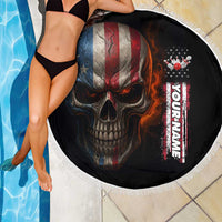 Custom American Flag Skull Beach Blanket with Bowling Pins Flame Effect and Grunge Pattern - Wonder Print Shop