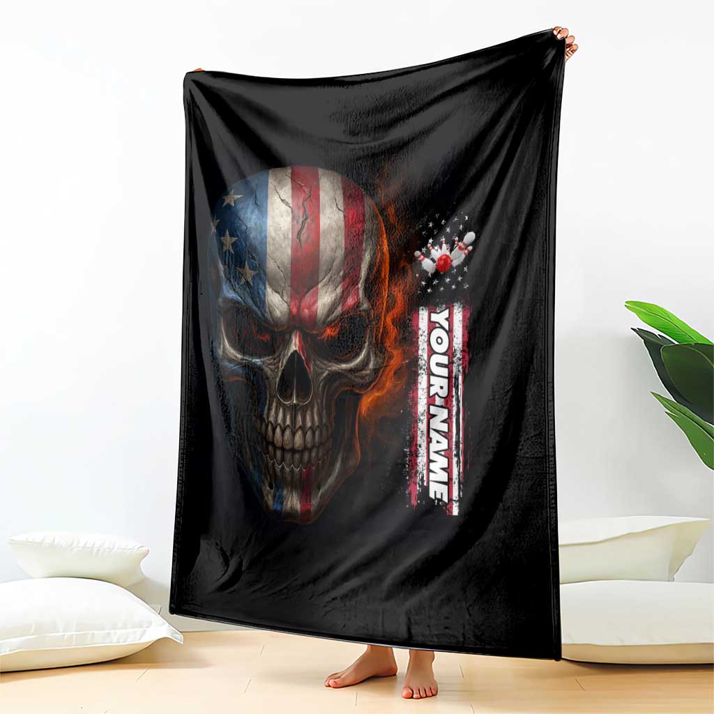 Custom American Flag Skull Blanket with Bowling Pins Flame Effect and Grunge Pattern - Wonder Print Shop