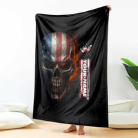 Custom American Flag Skull Blanket with Bowling Pins Flame Effect and Grunge Pattern - Wonder Print Shop
