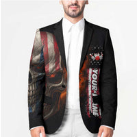 Custom American Flag Skull Blazer with Bowling Pins Flame Effect and Grunge Pattern - Wonder Print Shop