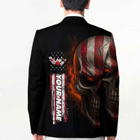 Custom American Flag Skull Blazer with Bowling Pins Flame Effect and Grunge Pattern - Wonder Print Shop