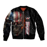 Custom American Flag Skull Bomber Jacket with Bowling Pins Flame Effect and Grunge Pattern - Wonder Print Shop