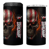 Custom American Flag Skull 4 in 1 Can Cooler Tumbler with Bowling Pins Flame Effect and Grunge Pattern - Wonder Print Shop